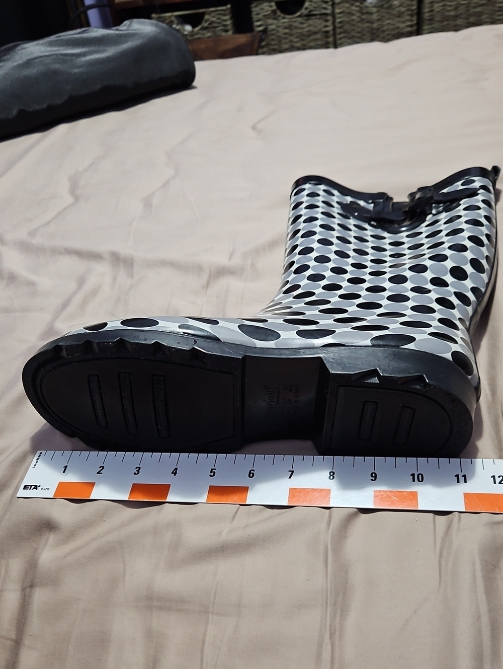 Capelli of New York Black Grey White Polka Dot Tall Rain Boots Size 12 - Picture 14 of 17